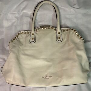 Valentino Cream Tote with Gold Studs